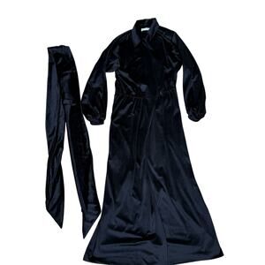 Halston IV Dorian Black Long Dress Wrap Size 10 Union Made Studio 54 1970s VTG